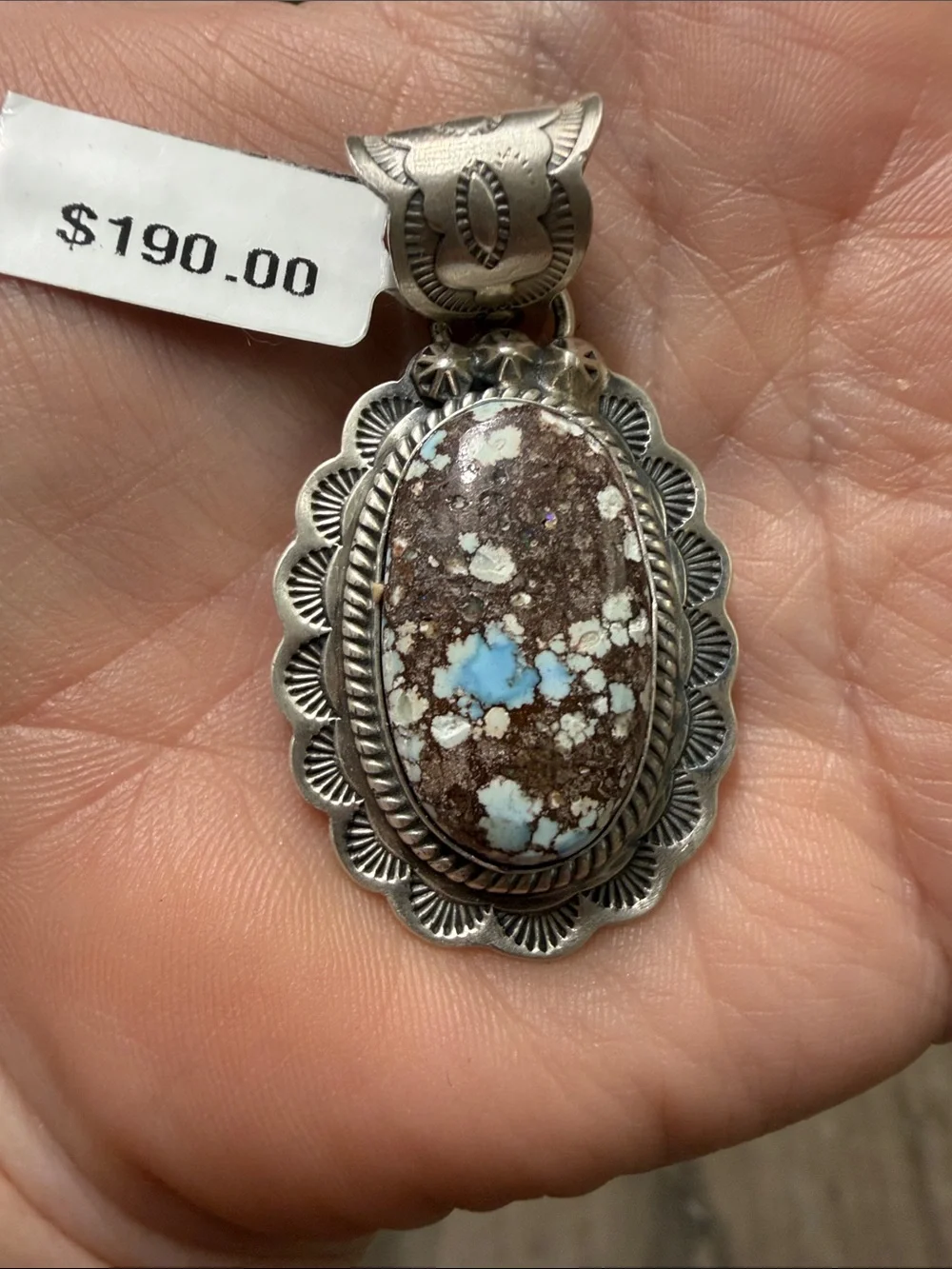 Sterling Silver Brown & Blue Turquoise Pendant - Native Signed